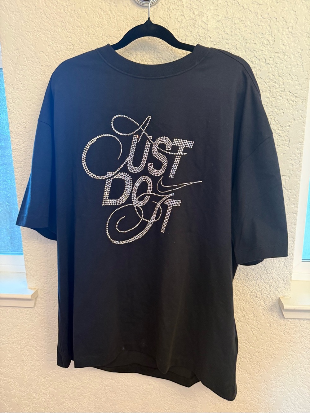 Nike Sportswear Black Glam Rhinestone "Just Do It" Script Small-Oversized Cotton - Picture 3 of 15